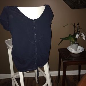 Boat neck navy drawstring AEO Blouse- casual